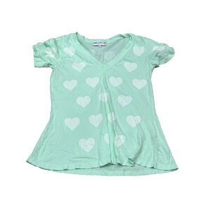 Wildfox Womens Mint Green All-Over White Heart Knit Cap Short Blouse Top Size M